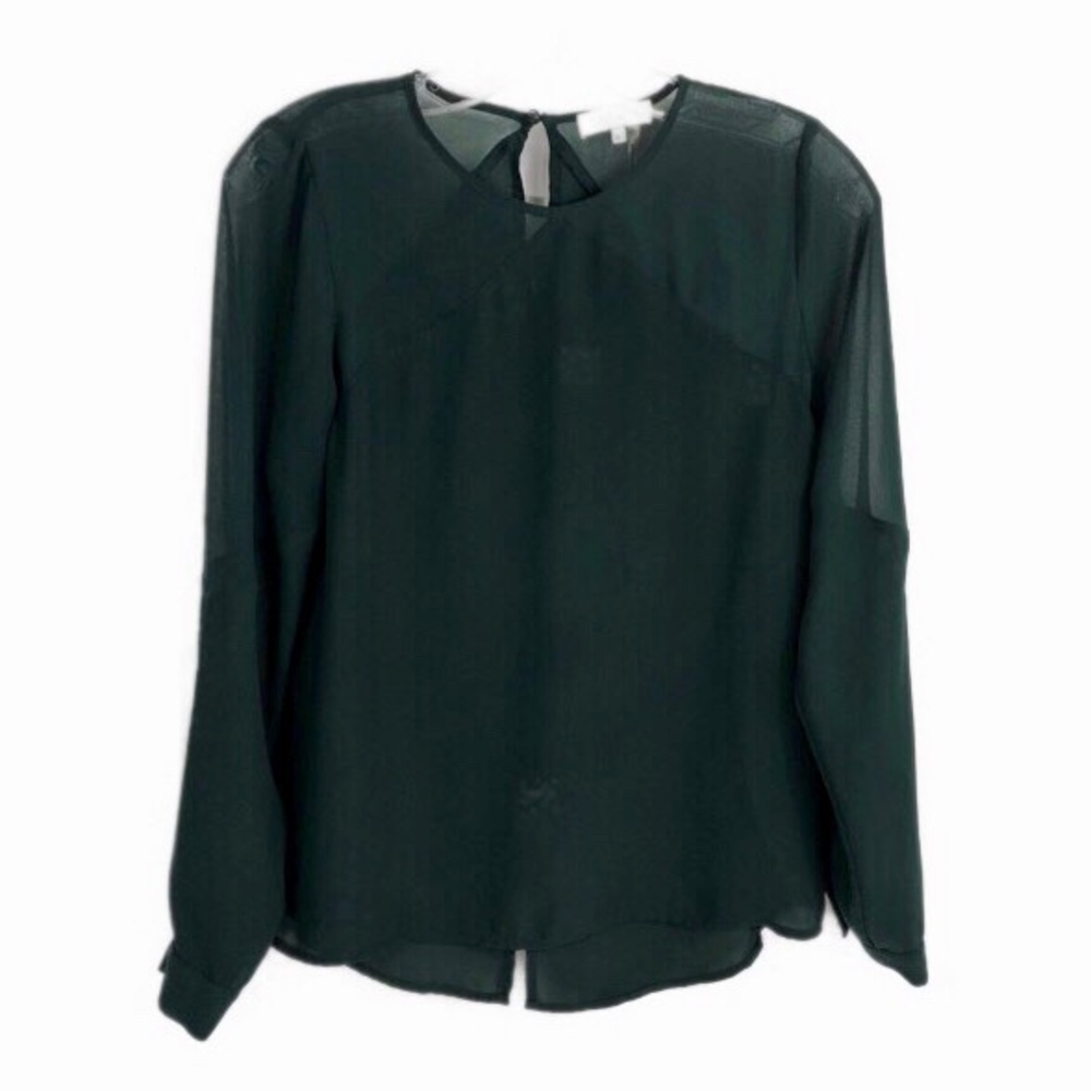 1.State Green Shoulder Illusion Blouse Hi Low S